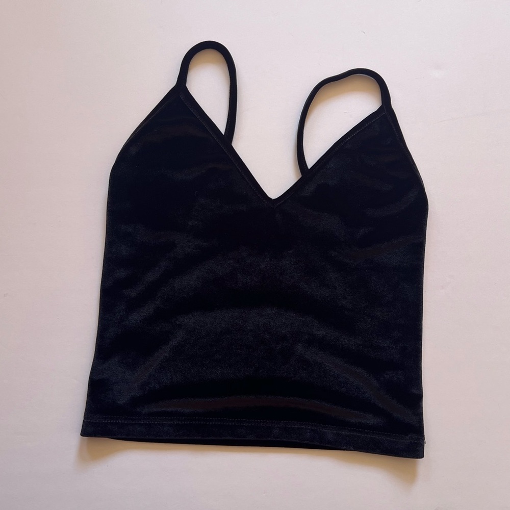 Brandy Melville Black Velvet Spaghetti Strap Tee